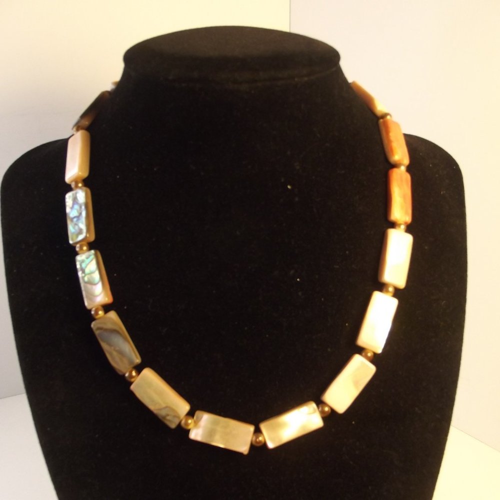 Vintage Abalone & Shell Rectangular Beaded Choker… - image 1